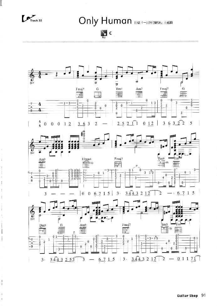 only human吉他谱-1