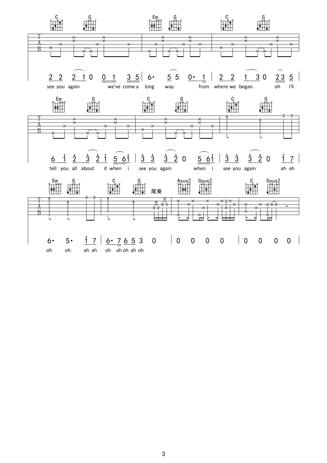 see you again吉他谱-3