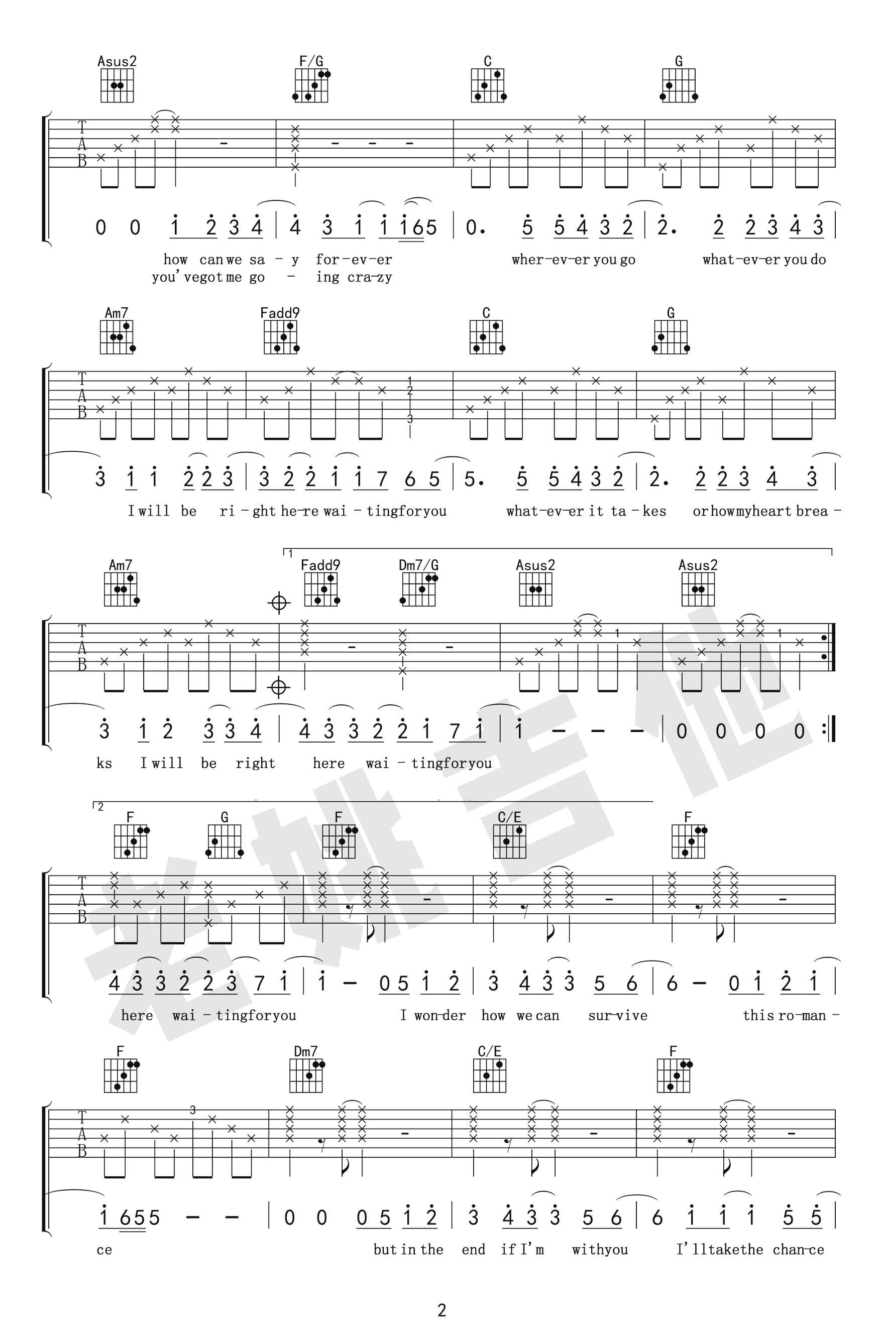 Right Here Waiting吉他谱-2