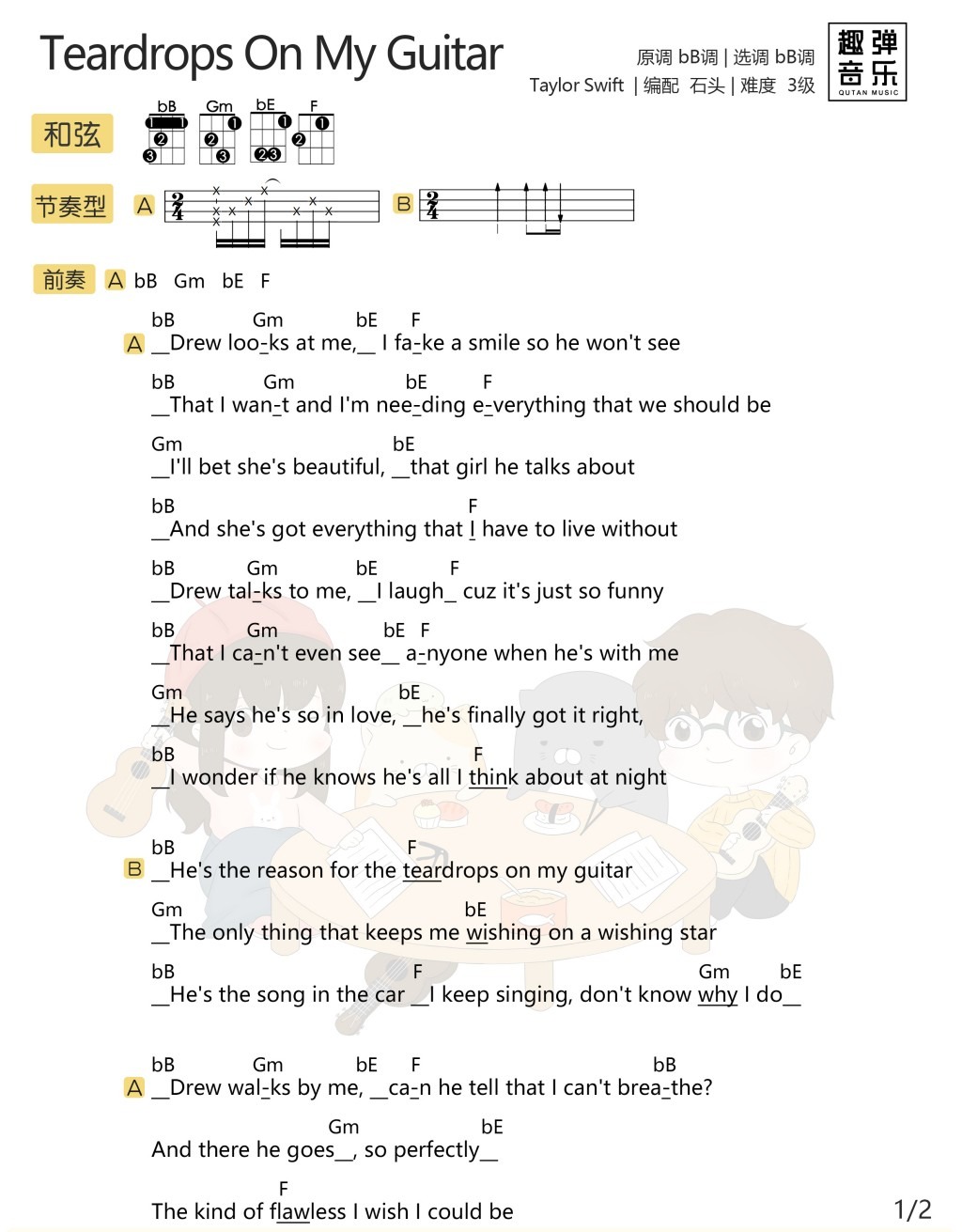 Teardrops On My Guitar尤克里里谱-1