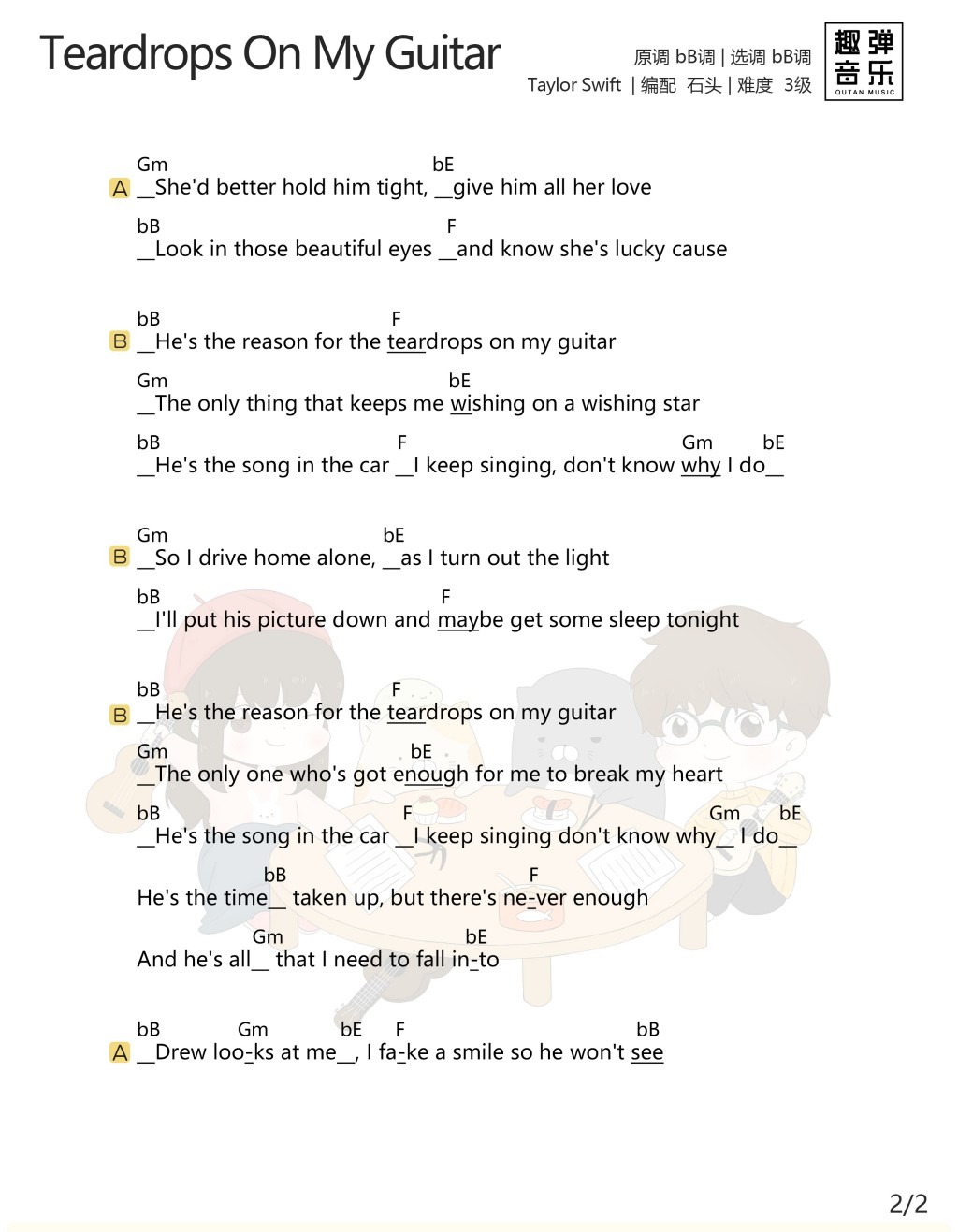 Teardrops On My Guitar尤克里里谱-2