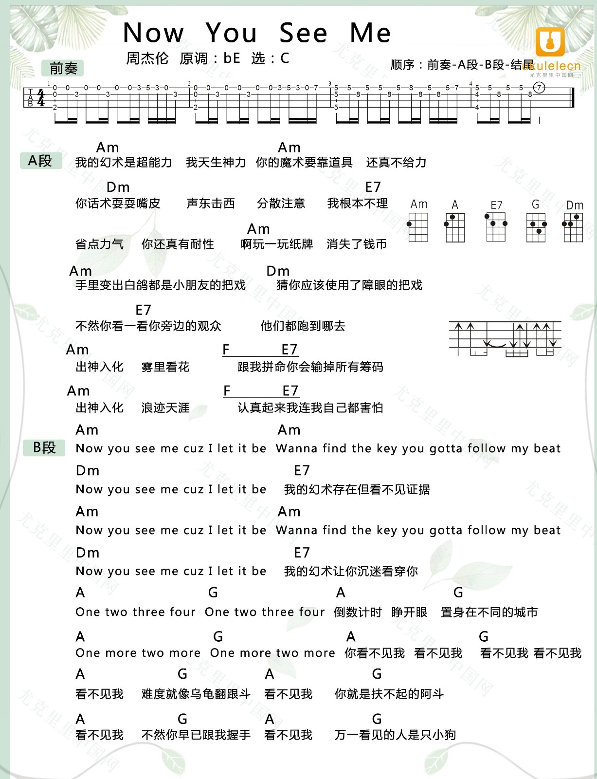 Now You See Me尤克里里谱