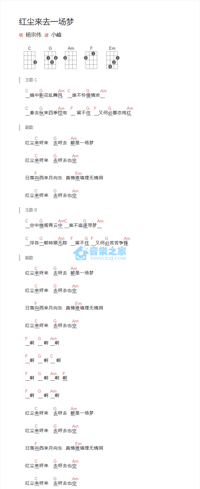 红尘来去一场梦尤克里里谱