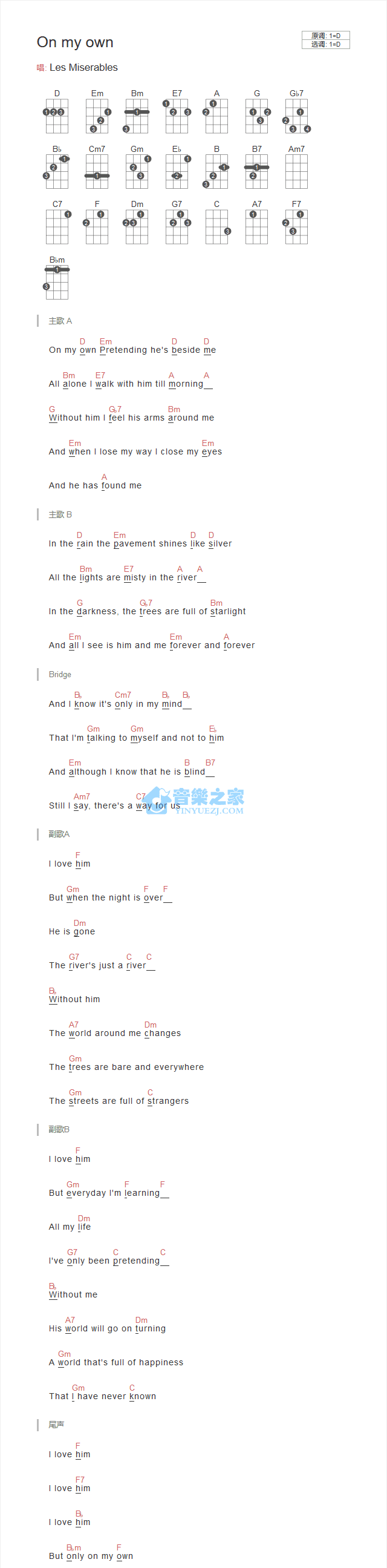 On My Own尤克里里谱