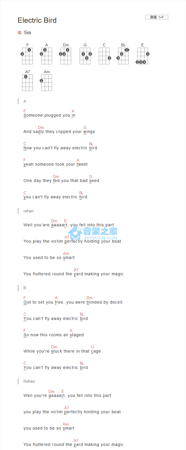 Electric Bird尤克里里谱