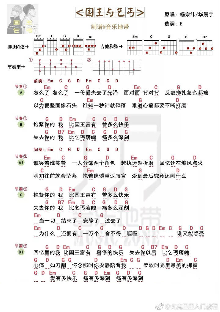 国王与乞丐尤克里里谱