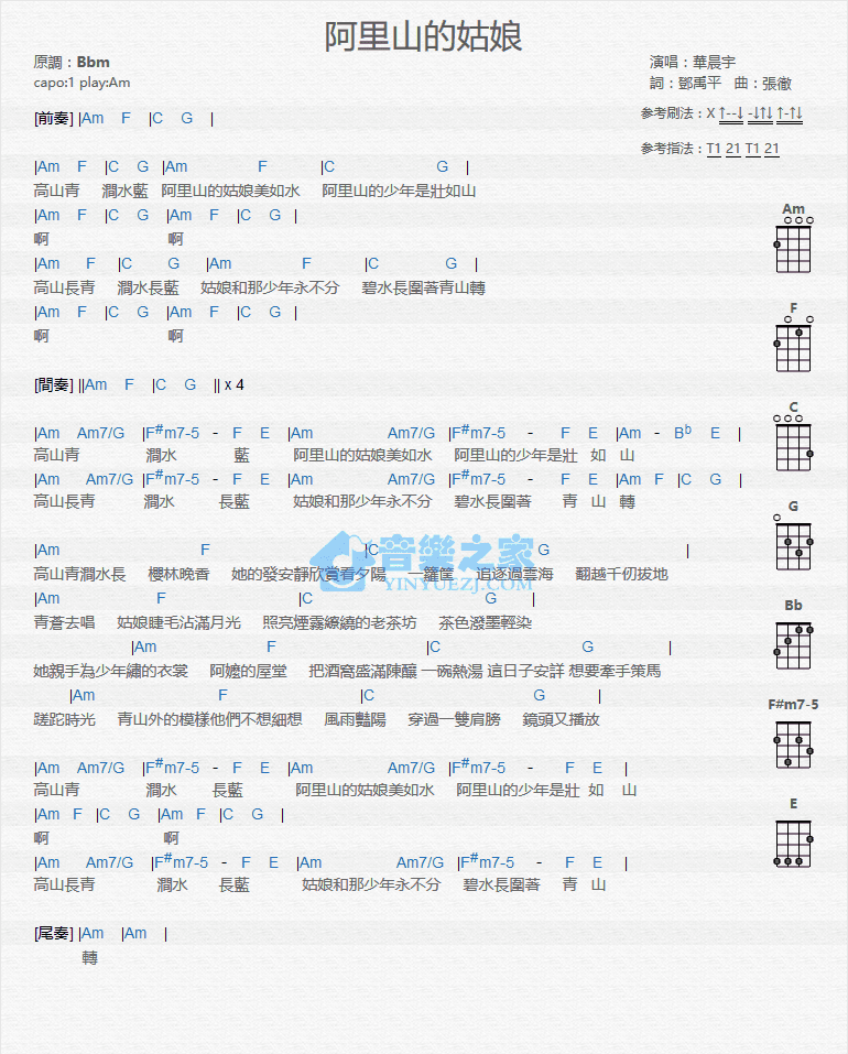 阿里山的姑娘尤克里里谱