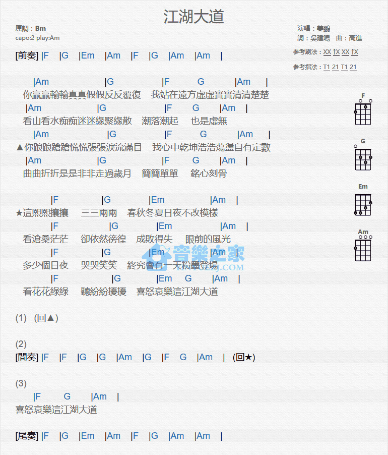 江湖大道尤克里里谱