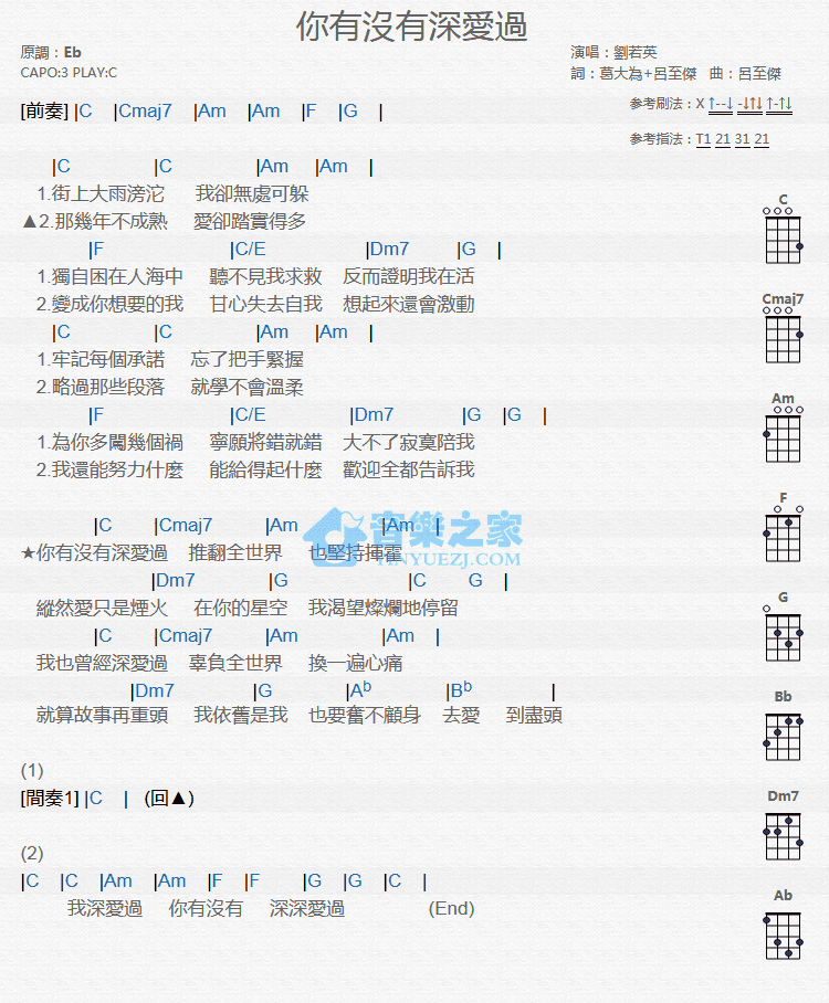 你有没有深爱过尤克里里谱