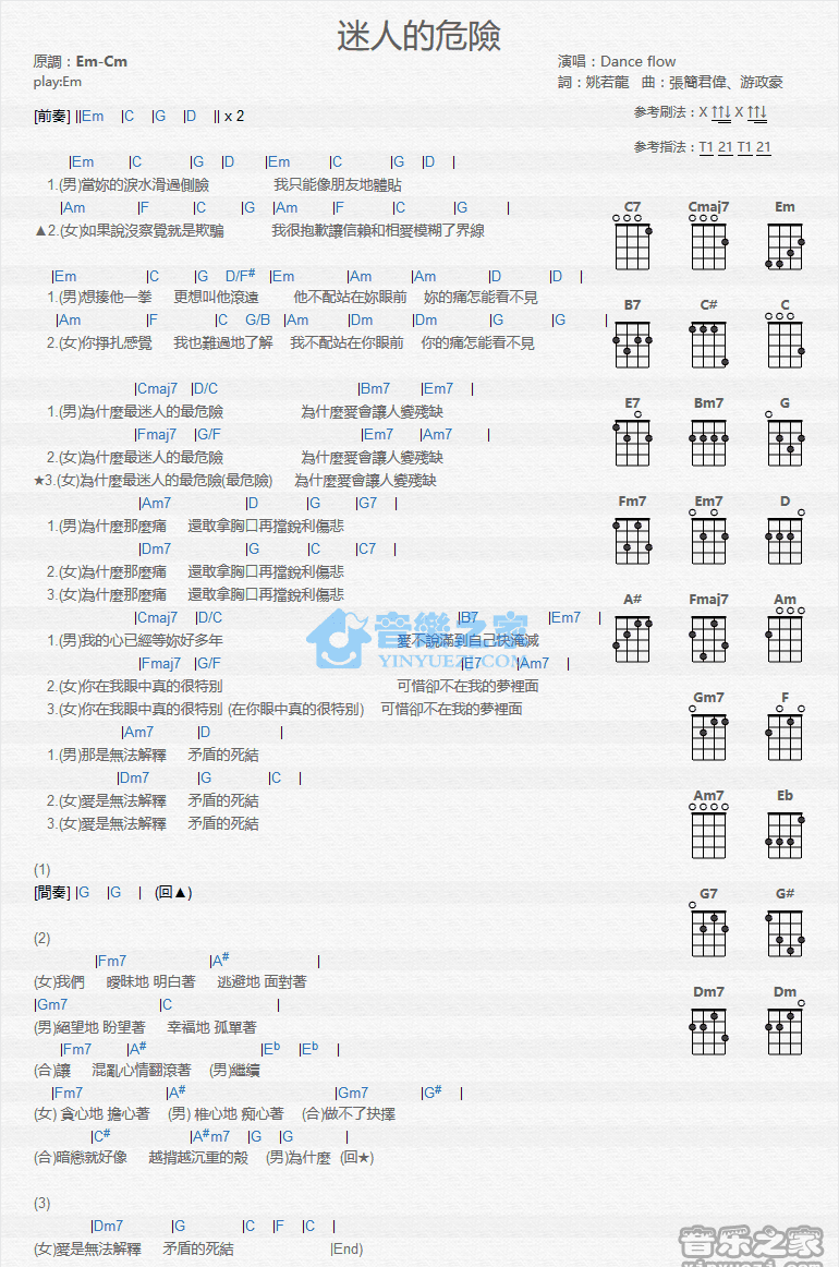 迷人的危险尤克里里谱