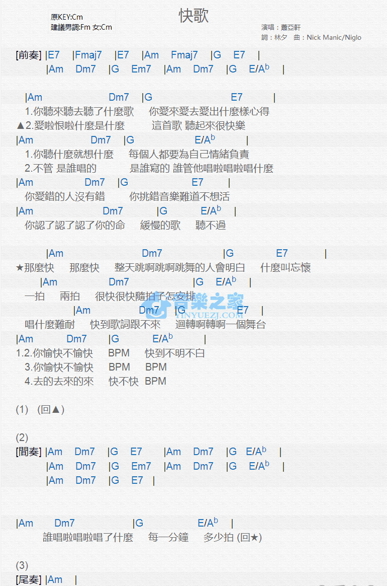 快歌尤克里里谱