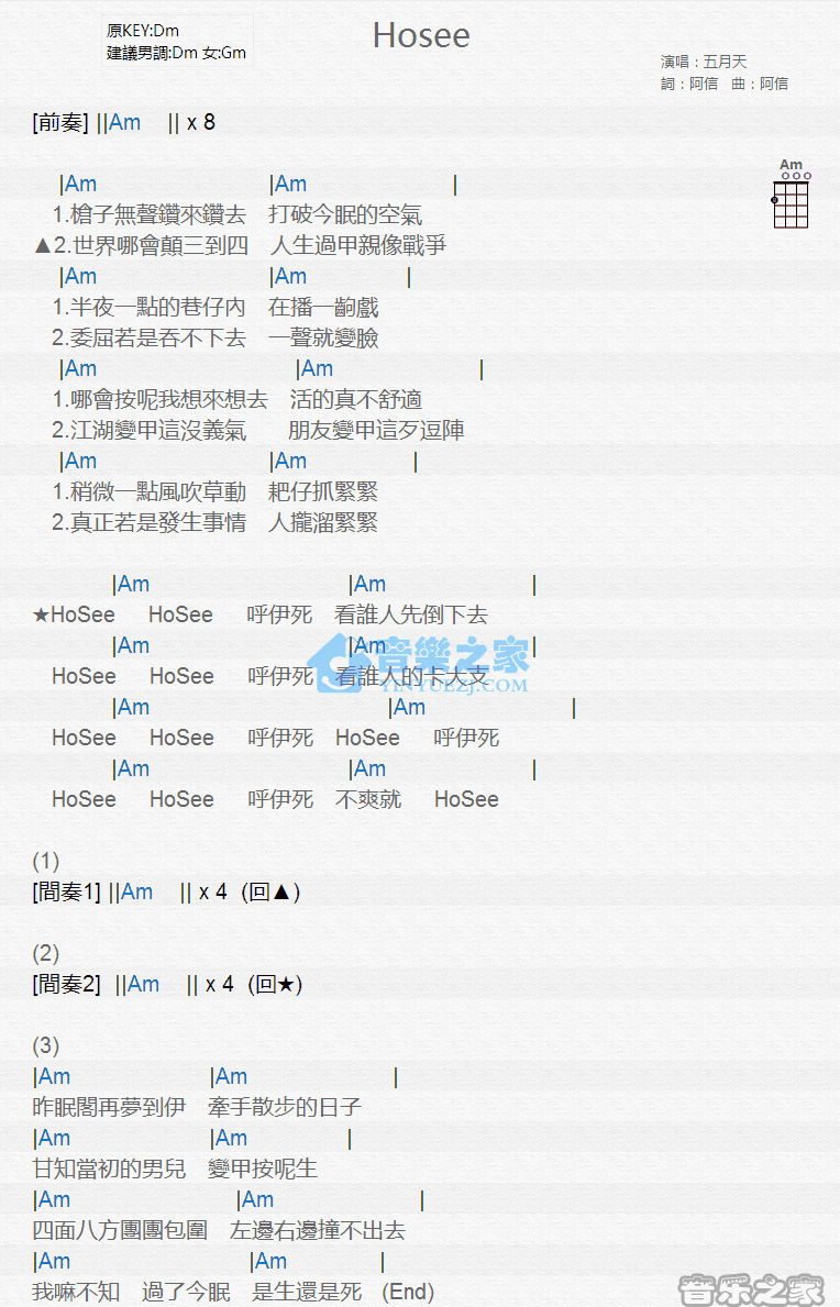 Hosee尤克里里谱
