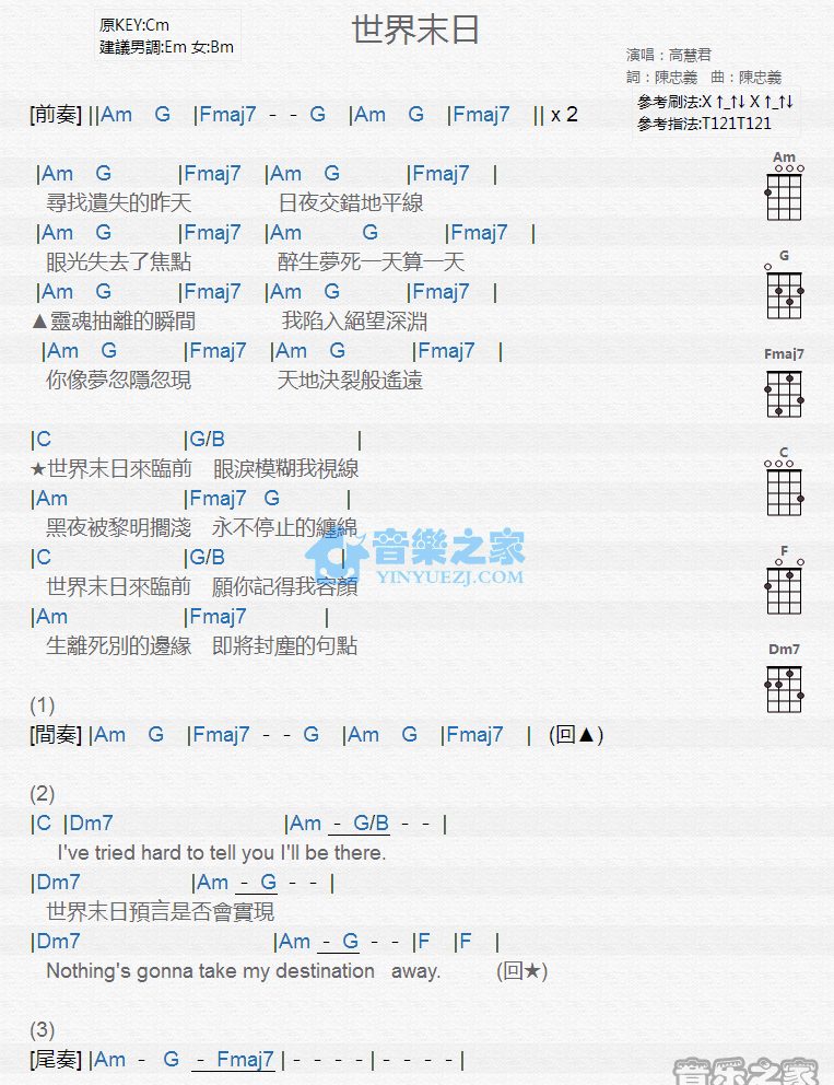 世界末日尤克里里谱