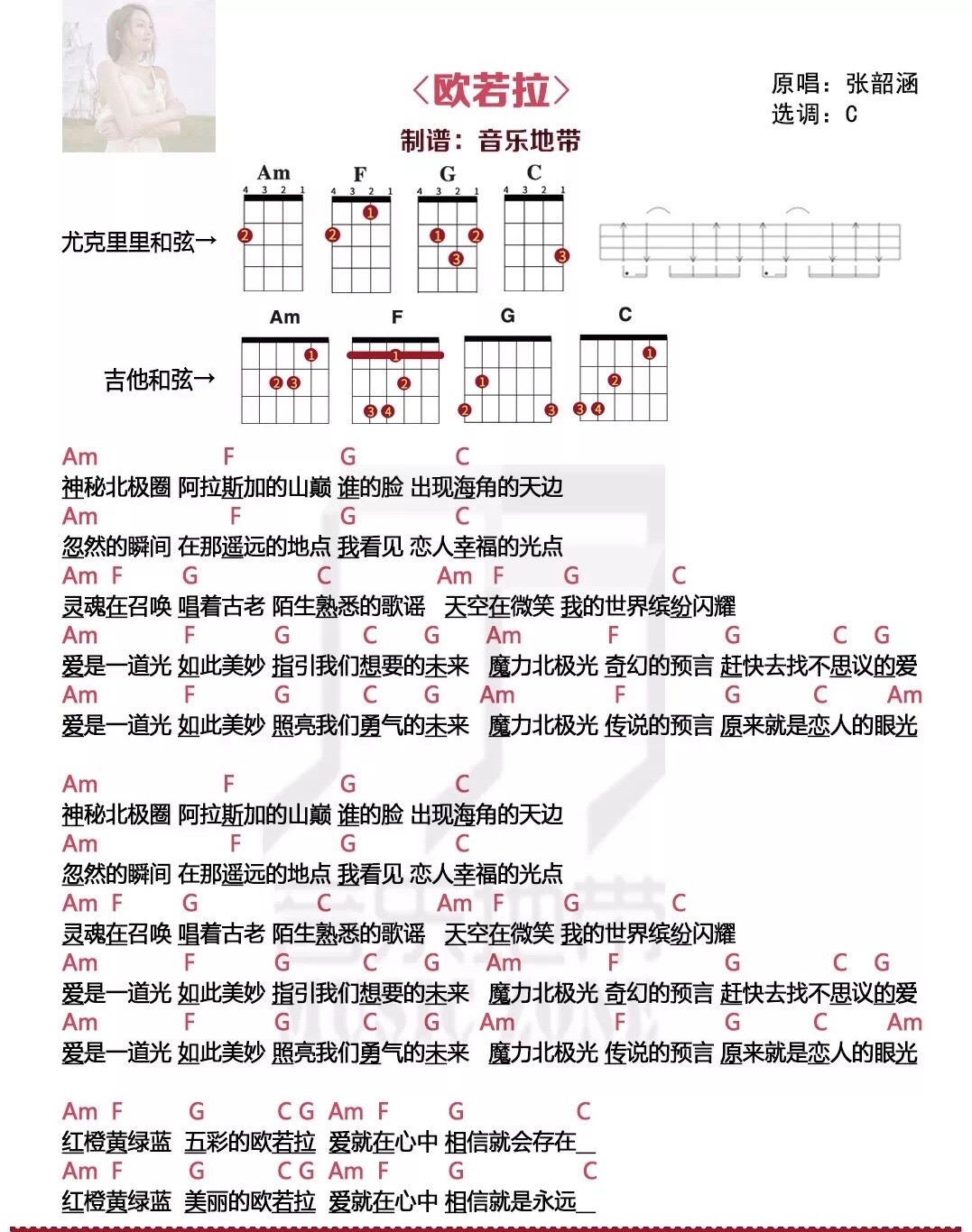欧若拉尤克里里谱