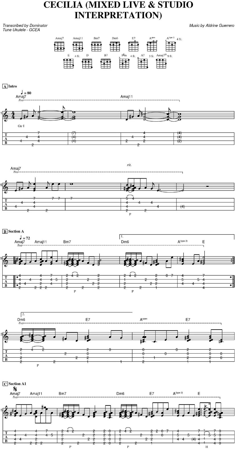 Cecilia尤克里里谱