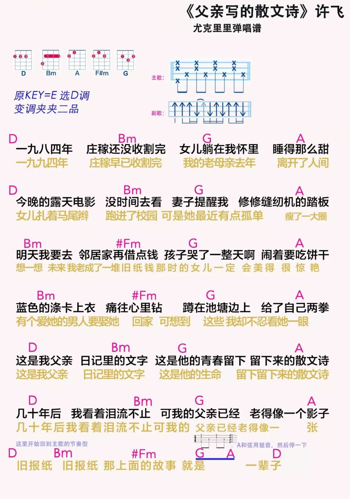 父亲写的散文诗尤克里里谱