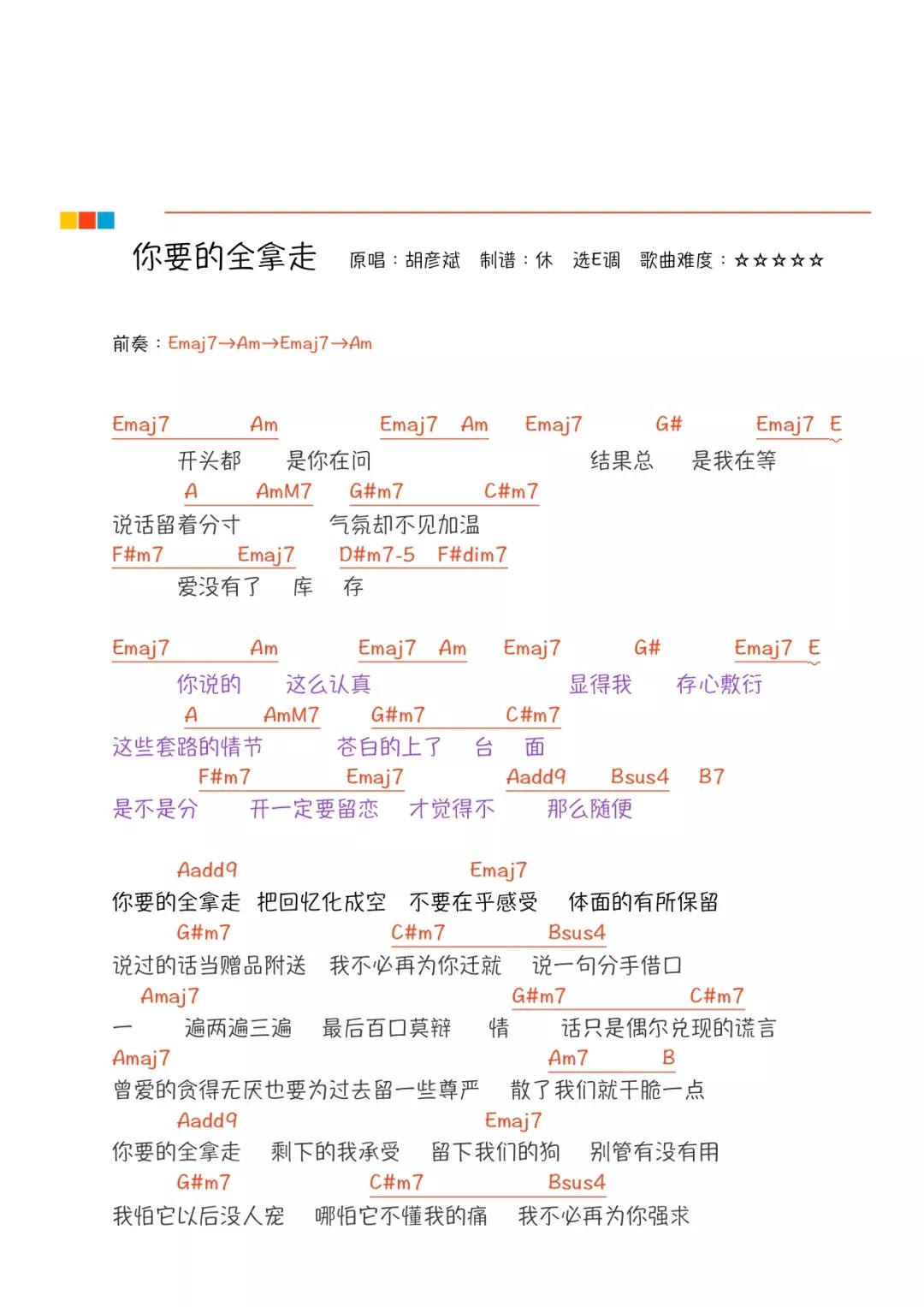 你要的全拿走尤克里里谱-1