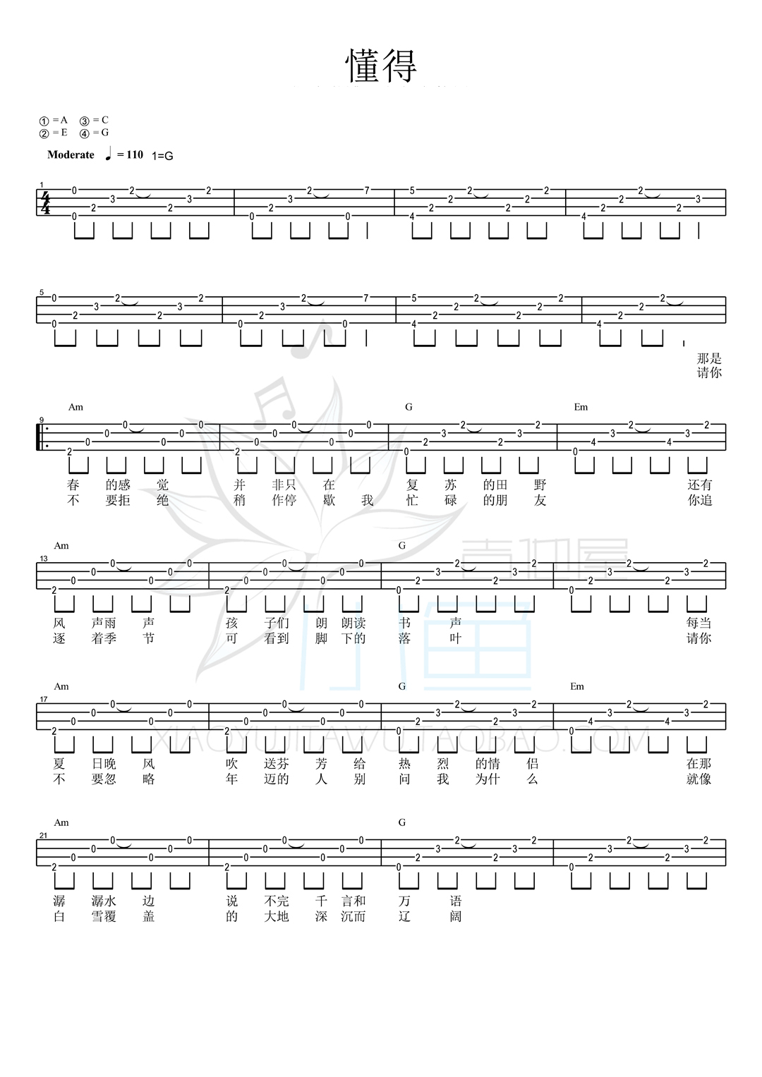 懂得尤克里里谱-1
