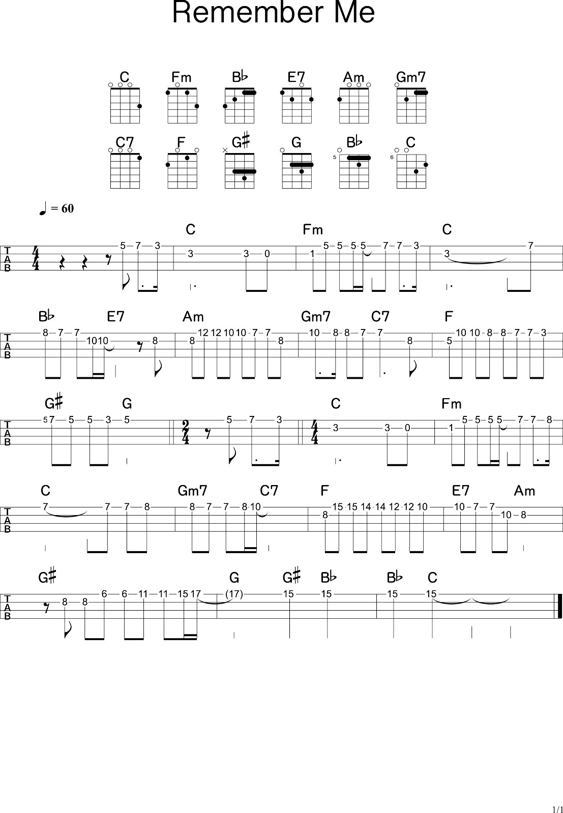 Remember Me尤克里里谱