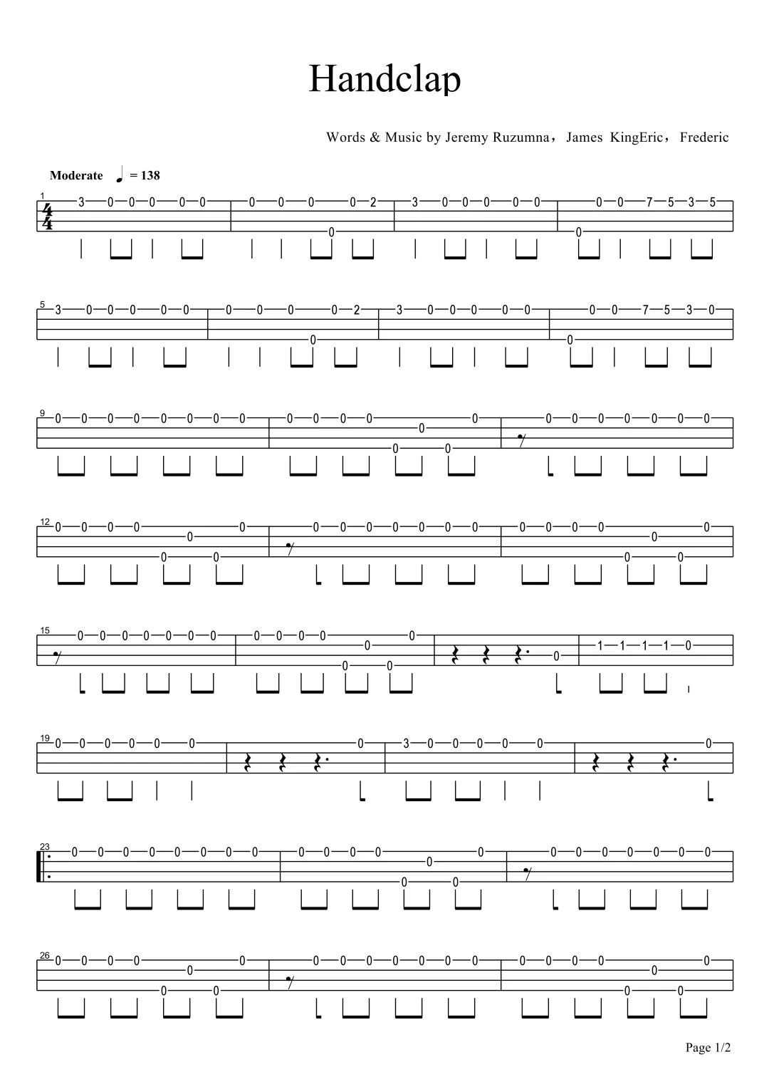 Handclap尤克里里谱-1