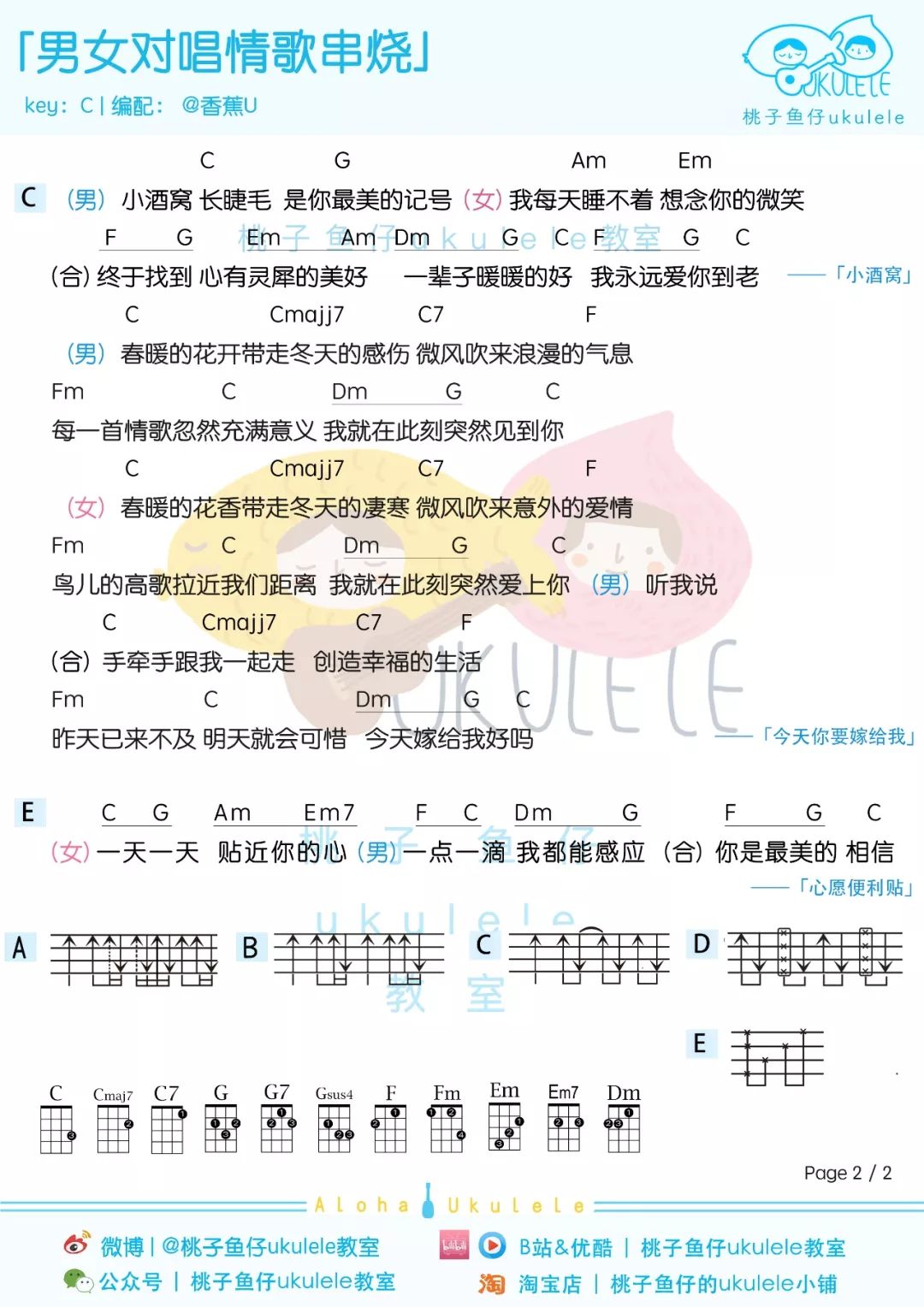 桃子香蕉男女情歌对唱串烧尤克里里谱-2