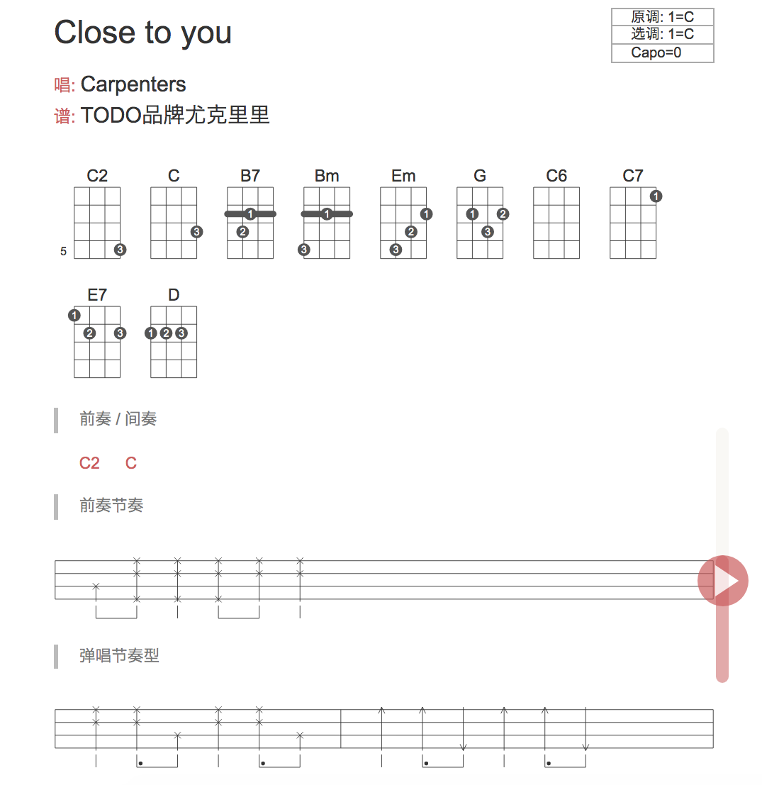 Close To You尤克里里谱
