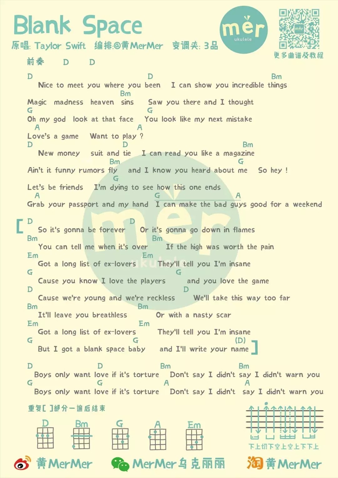 Blank Space尤克里里谱