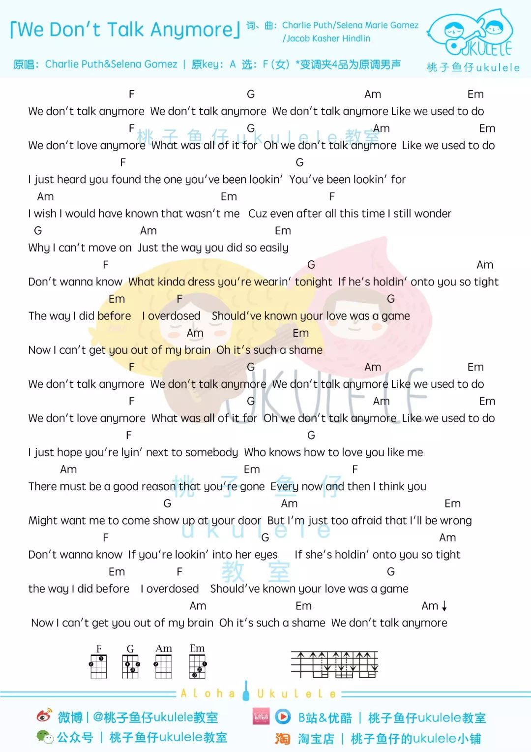 We Don’t Talk Anymore尤克里里谱