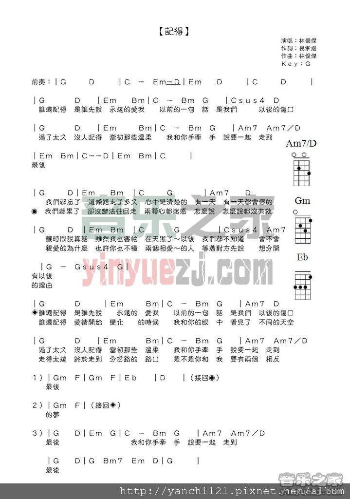 记得尤克里里谱