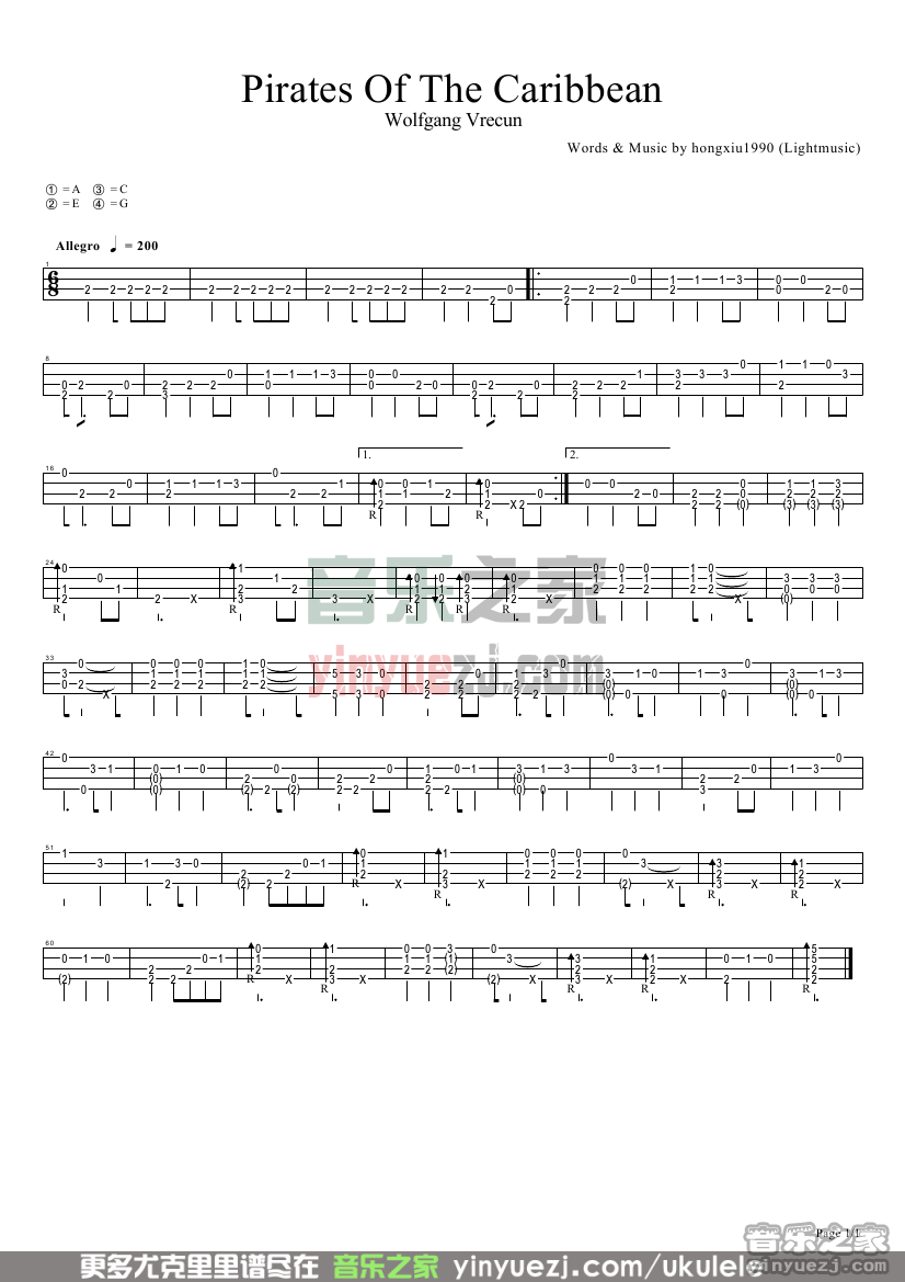 pirates of the caribbean尤克里里谱