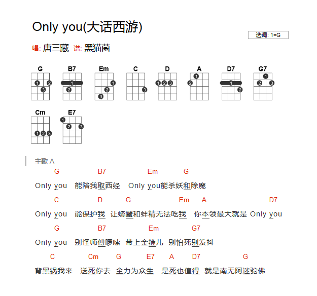 only you尤克里里谱