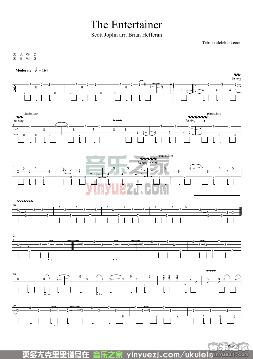 the entertainer尤克里里谱