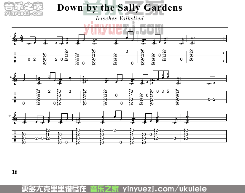 down by the salley gardens尤克里里谱