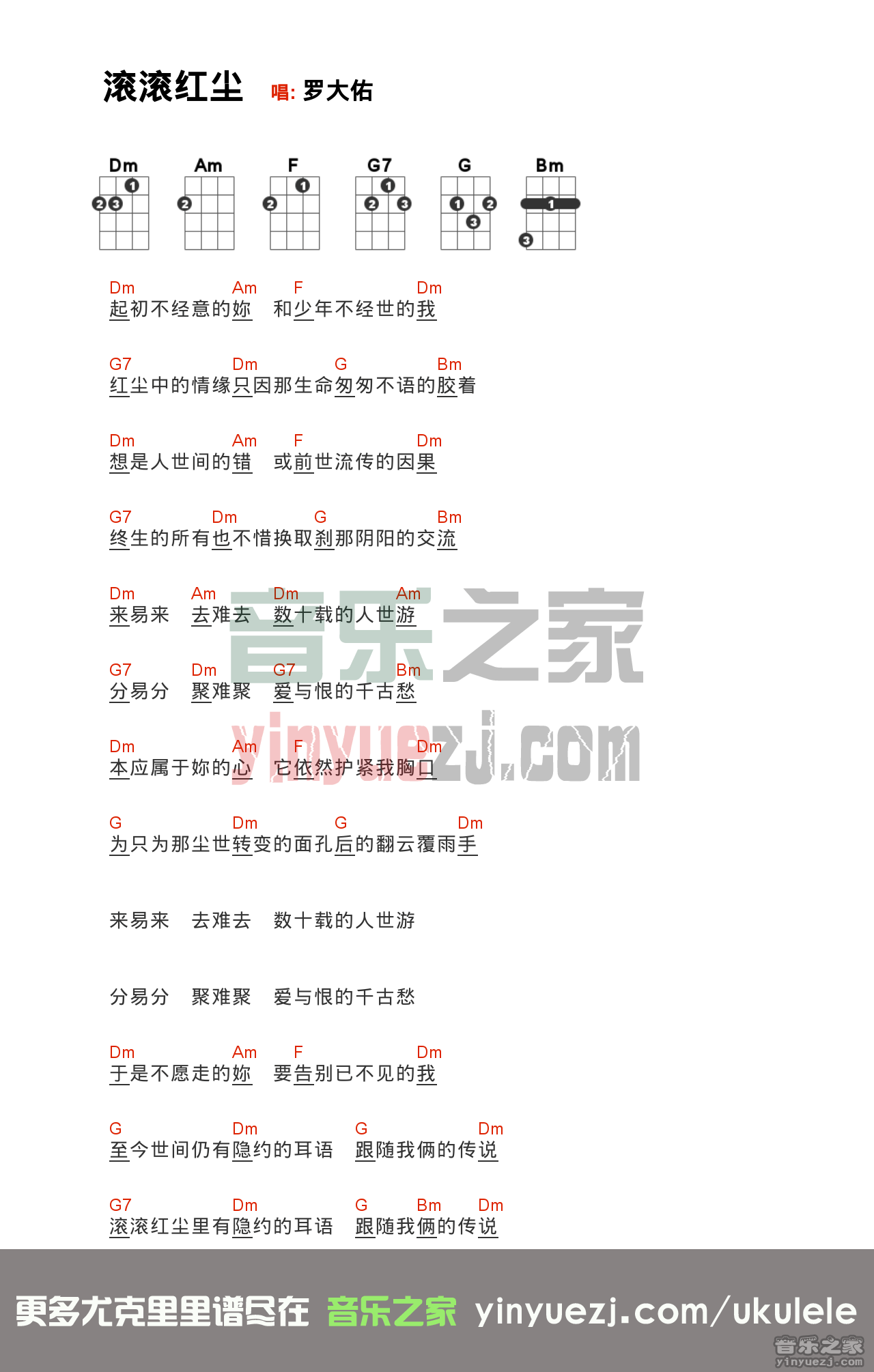 滚滚红尘尤克里里谱