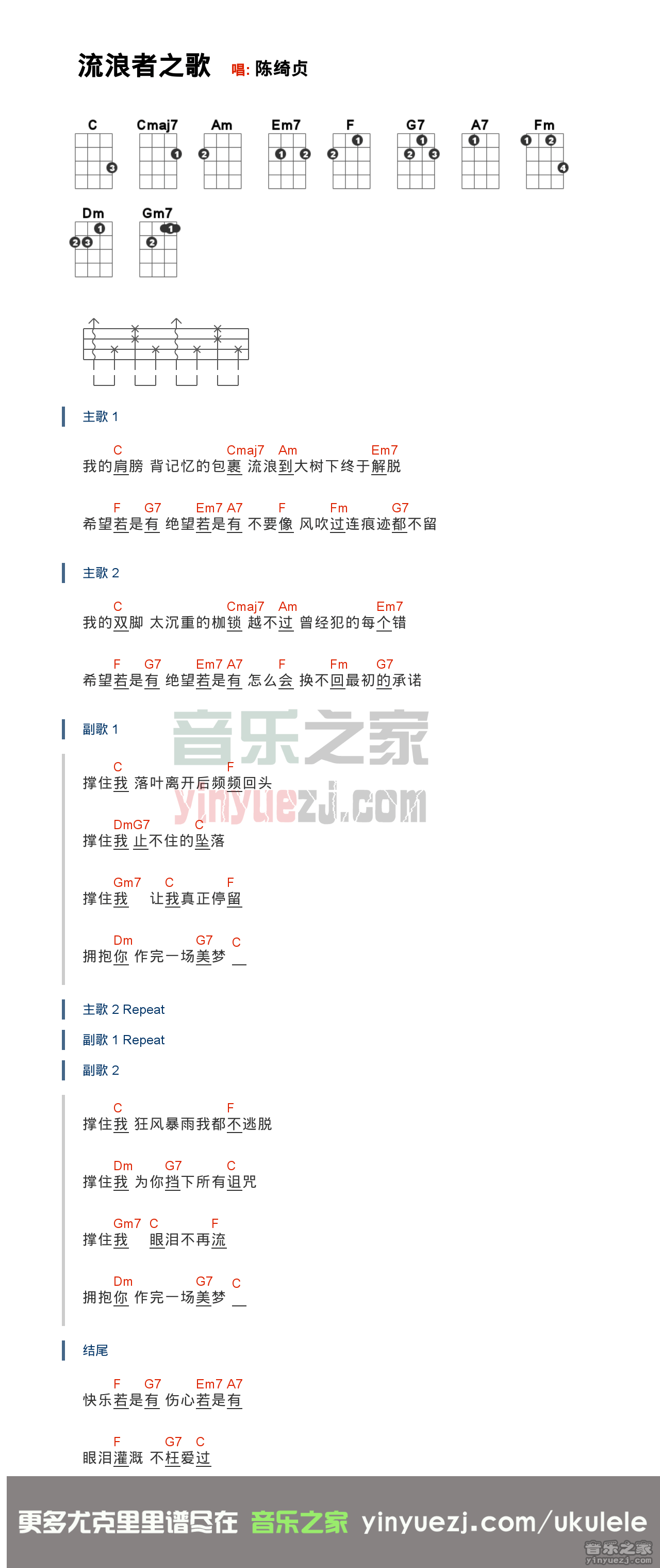 流浪者之歌尤克里里谱