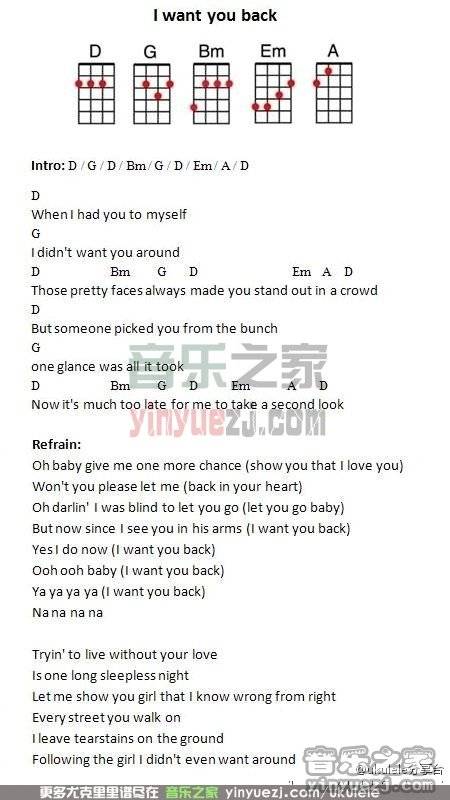 i want you back尤克里里谱