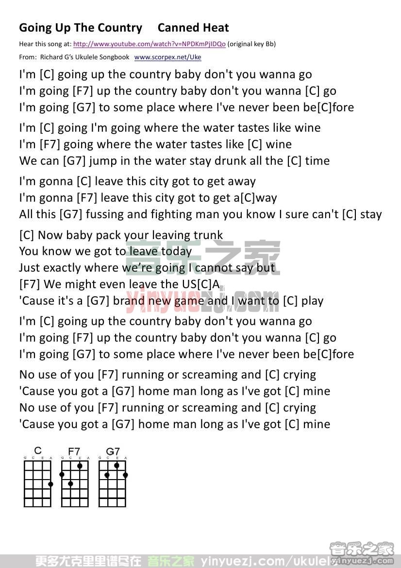 Going Up The Country尤克里里谱