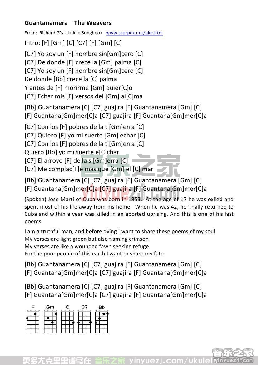 Guantanamera尤克里里谱