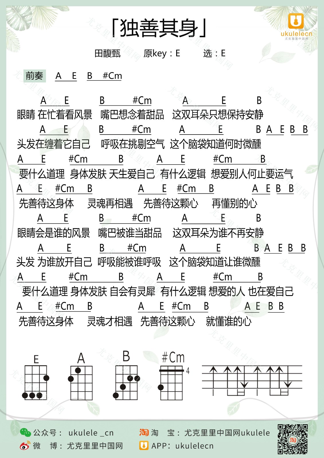 独善其身尤克里里谱