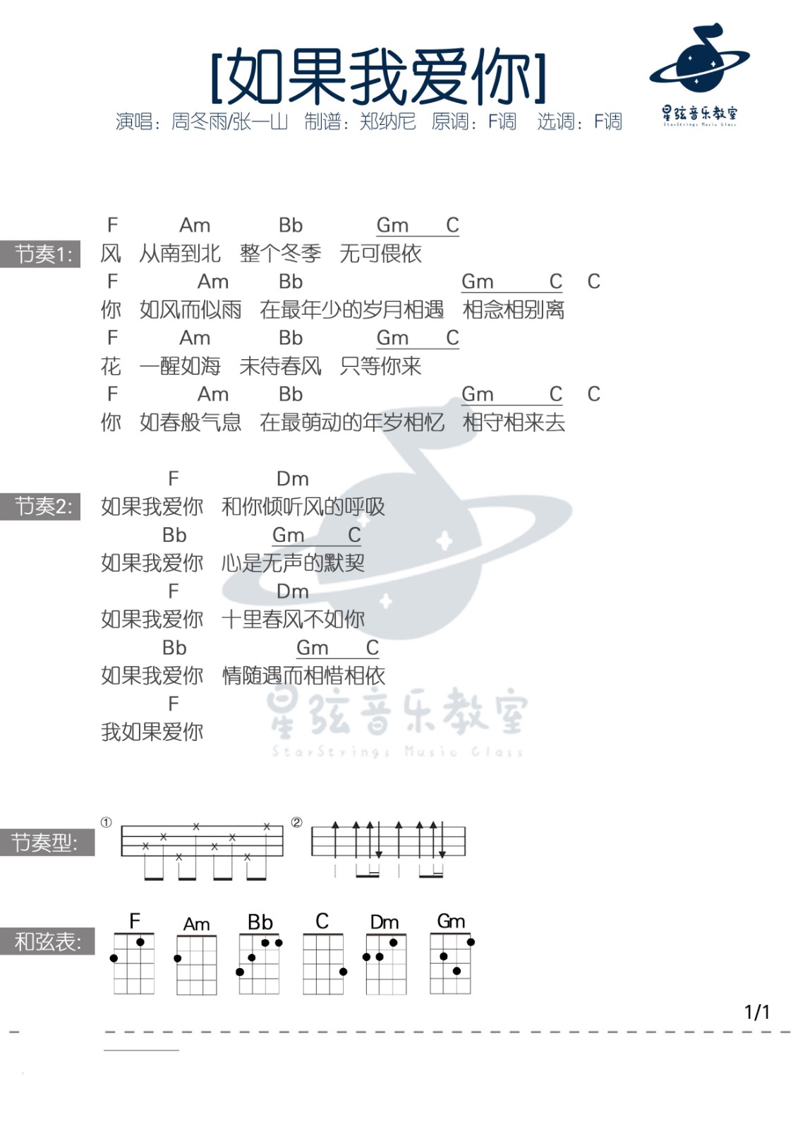 如果我爱你尤克里里谱