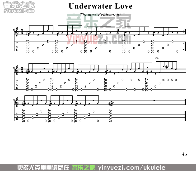 undewater love尤克里里谱