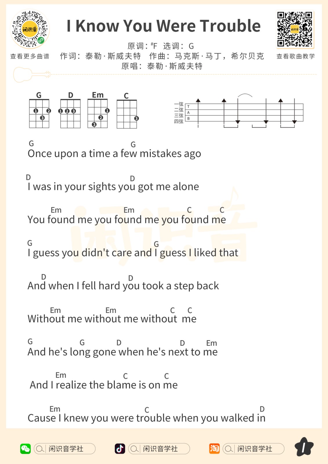 I Know You Were Trouble尤克里里谱-1