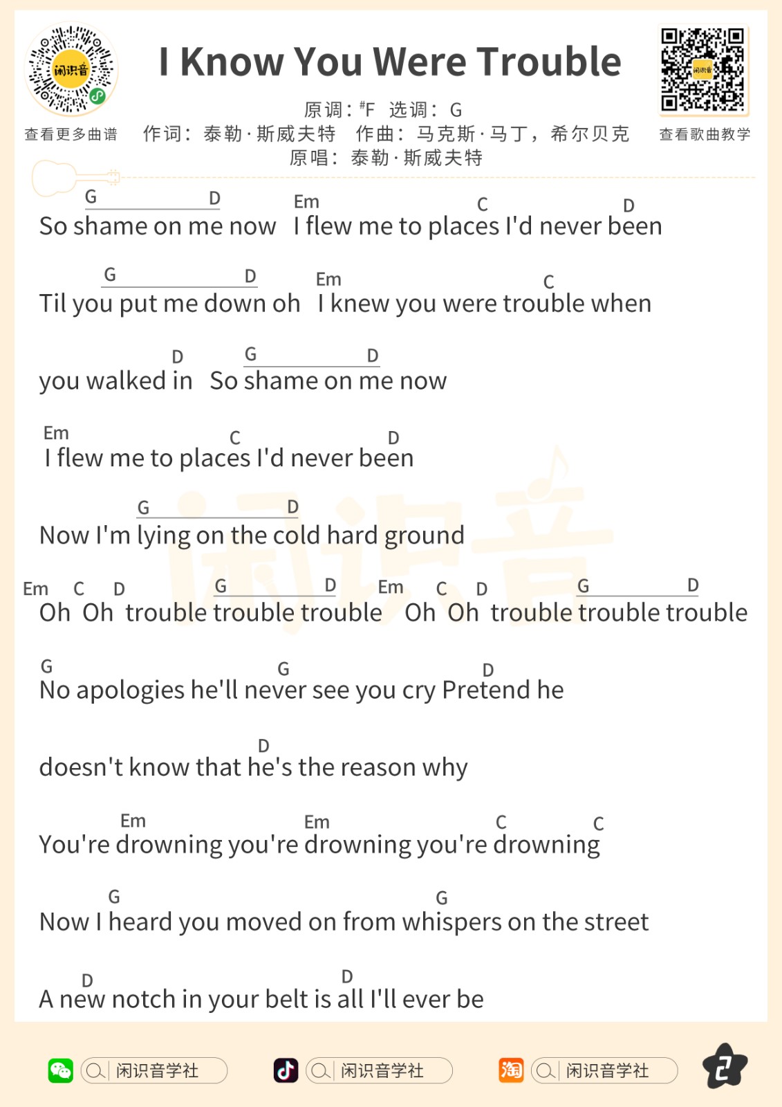 I Know You Were Trouble尤克里里谱-2